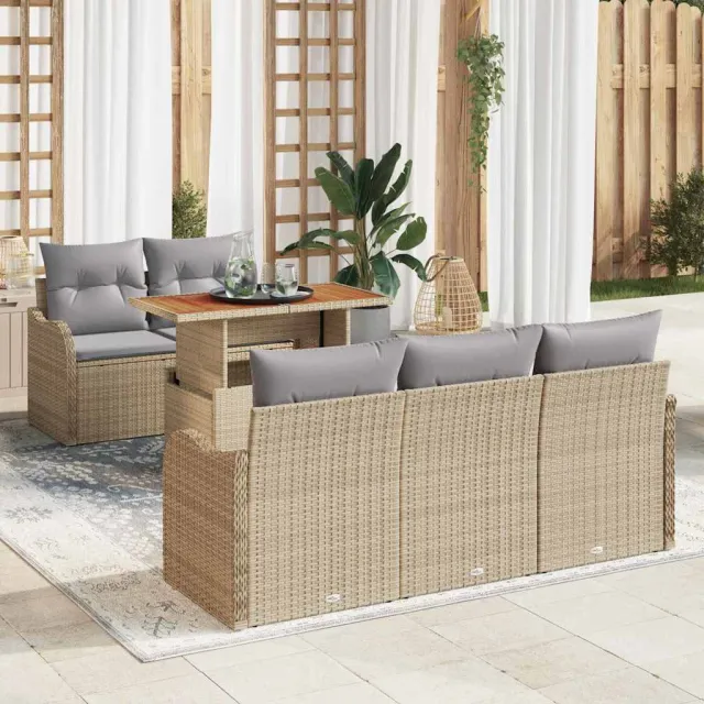 vidaXL Tuin Sofa Set 6 st Beige Poly riet, foto 2