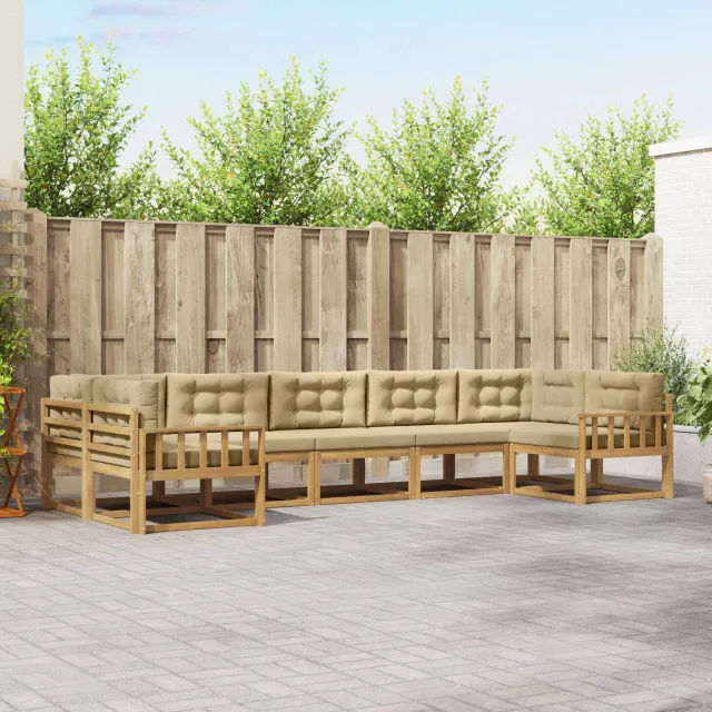 vidaXL Buiten bankenset 7 st 7-zits Wit en Beige