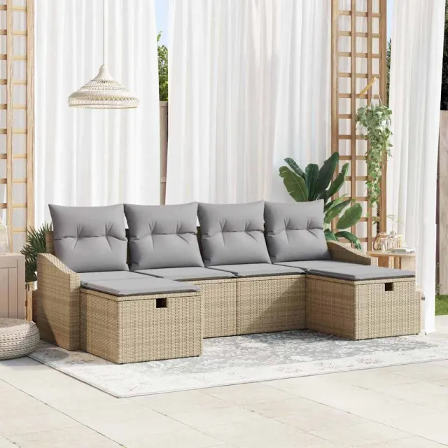 vidaXL Tuin Sofa Set 6 st poly rattan lichtgrijs, foto 2