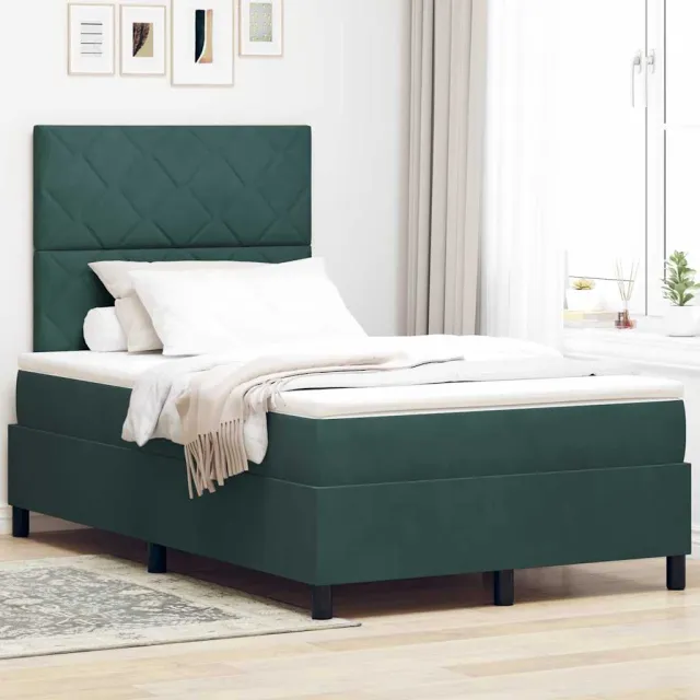 vidaXL LED Box Spring Bed met matras Donkergroen 120 x 190 cm Fluweel