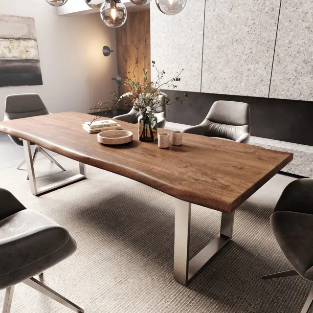 DELIFE Eettafel Edge acacia bruin 260x100 XL edelstaal smal Live-Edge