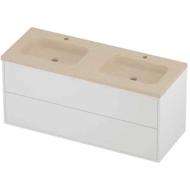 Proline Rollo Badmeubelset Hardsteen Elegant 2 Kraangaten 120x46x54 cm Sand Stone Mat White Mat Wit