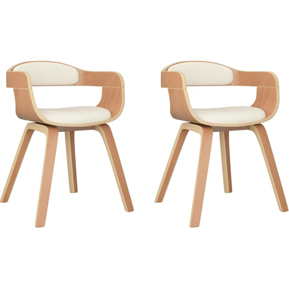 vidaXL Eetkamerstoelen 2 st gebogen hout en kunstleer crèmekleurig, foto 3