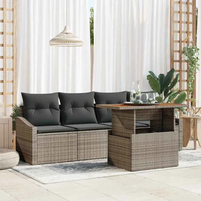 vidaXL Tuinbankenset 5 st Grijs Poly riet