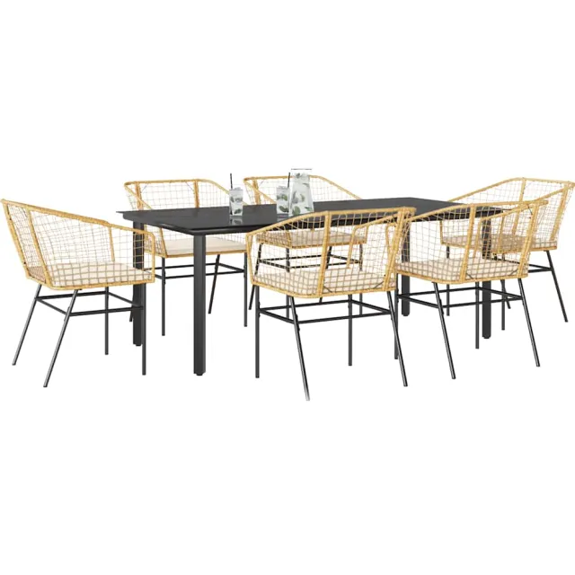 vidaXL 7-delige Tuinset met kussens poly rattan glas bruin, foto 2
