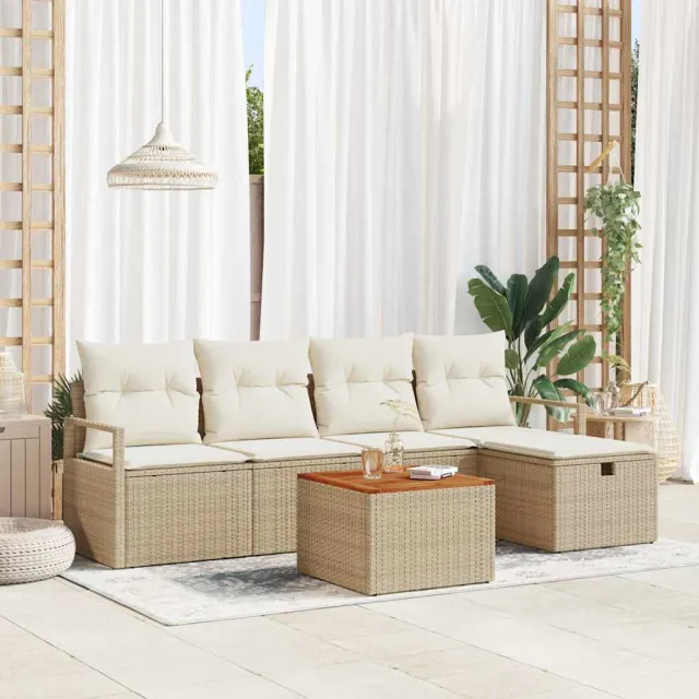 vidaXL Tuinbankenset 6 st Beige Poly riet