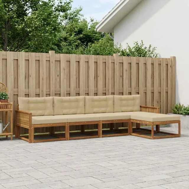 vidaXL Buiten bankenset 5 st 5-zits Natuurlijk en Beige