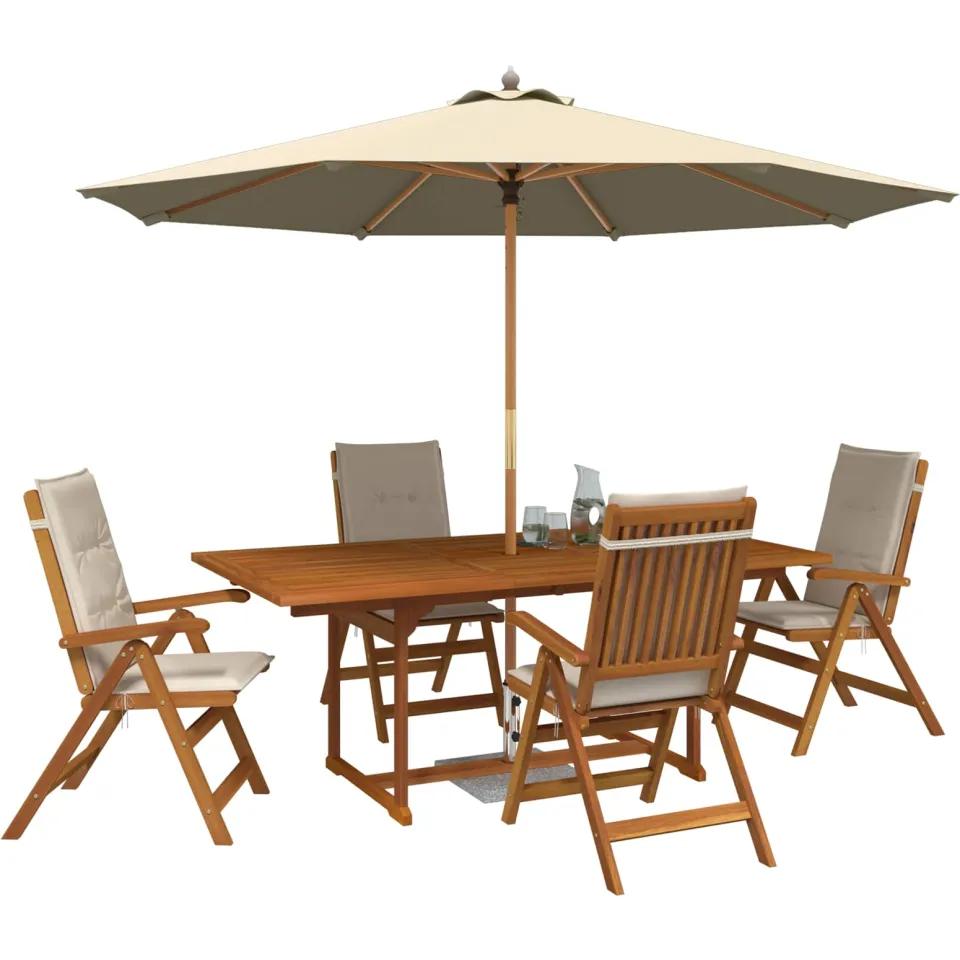 vidaXL Buiten Eetset met Parasol 6 st 4-zits Crèmewit, foto 3