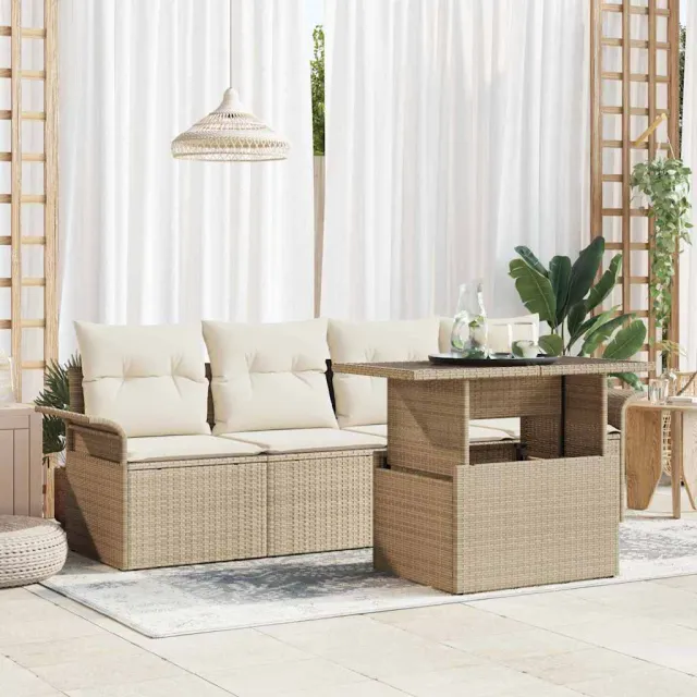 vidaXL Tuin Sofa Set 5 st Beige poly rattan, foto 2