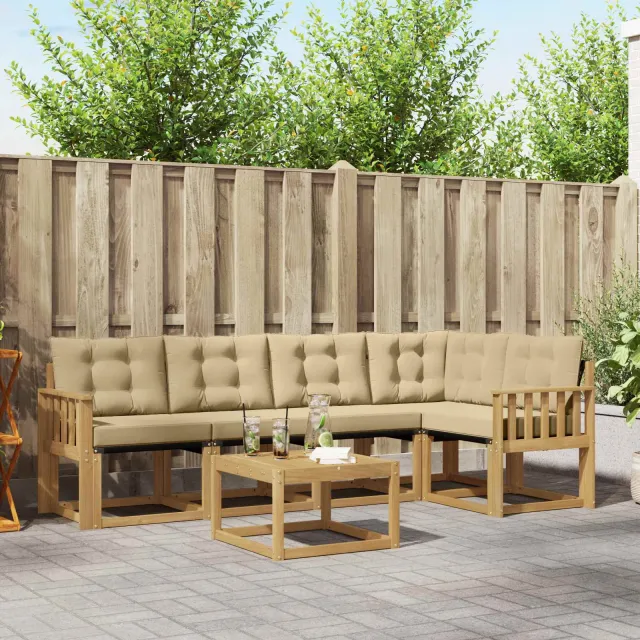 vidaXL Buiten bankenset 6 st 5-zits Wit en Beige Bruin