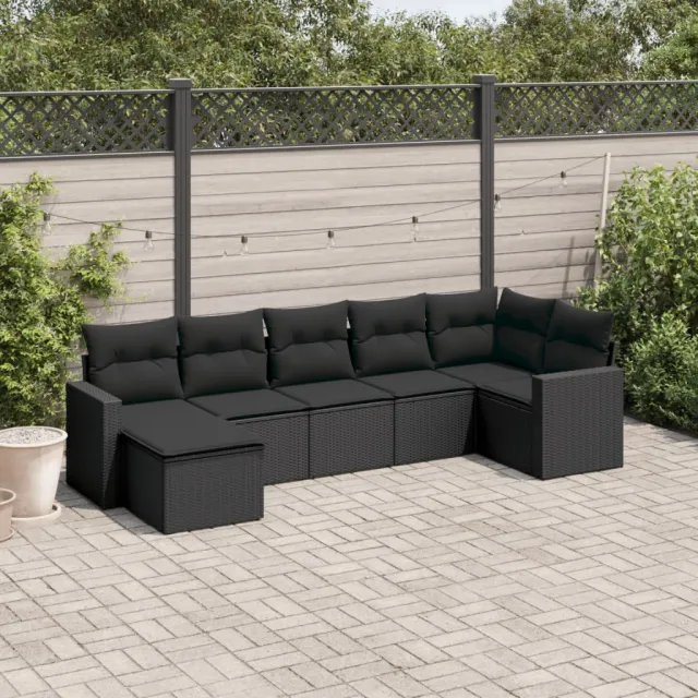 vidaXL 7-delige Loungeset met kussens poly rattan zwart, foto 2