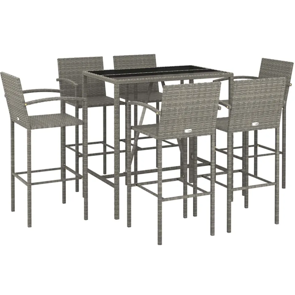 vidaXL 7-delige Tuinbarset poly rattan grijs