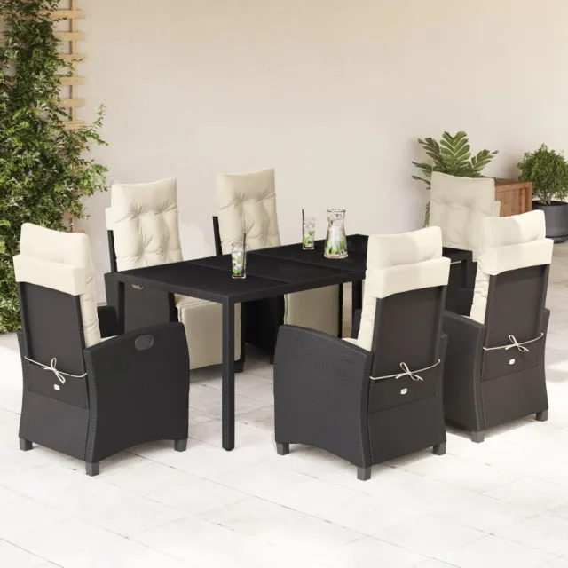 vidaXL 7-delige Tuinset met kussens poly rattan zwart, foto 2