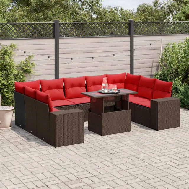 vidaXL 10-delige tuinbankset met kussens, bruin polyrotan, foto 2
