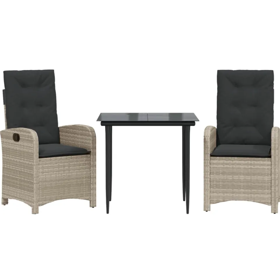 vidaXL 3-delige Tuinset met kussens poly rattan lichtgrijs grijs, foto 3