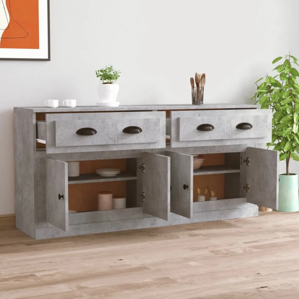 vidaXL Dressoirs 2 st bewerkt hout betongrijs grijs, foto 3