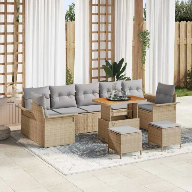 vidaXL Tuinbankenset 10 st Beige poly rattan, foto 2