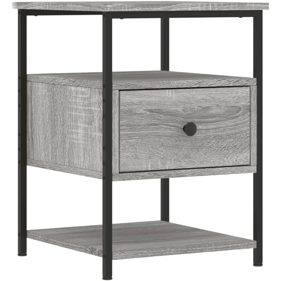 vidaXL Nachtkastje 40x42x56 cm bewerkt hout grijs sonoma, foto 3