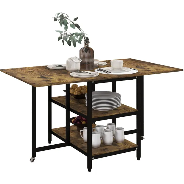 Homcom eettafel - met 2 planken - spaanplaat - staal - bruin