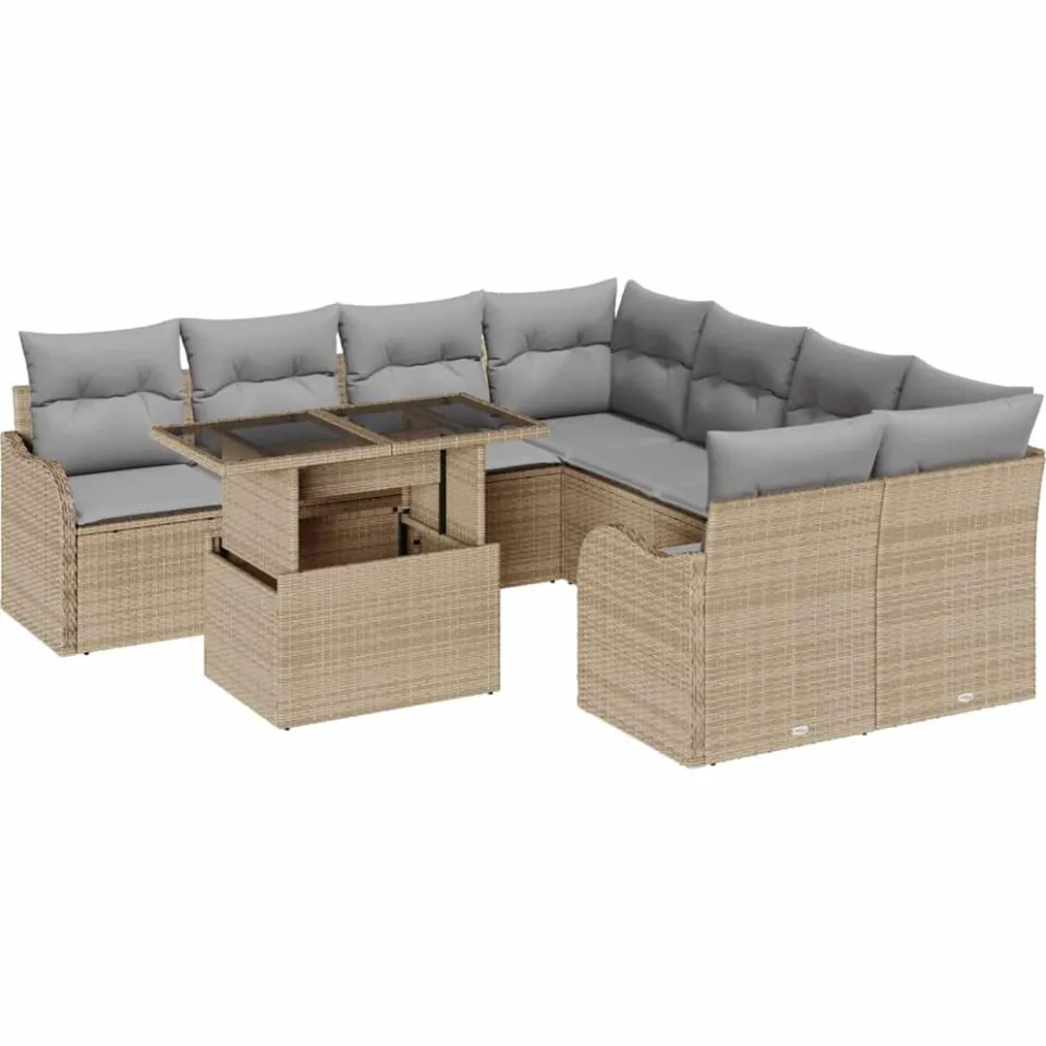 vidaXL Tuin Sofa Set 9 st Beige poly rattan