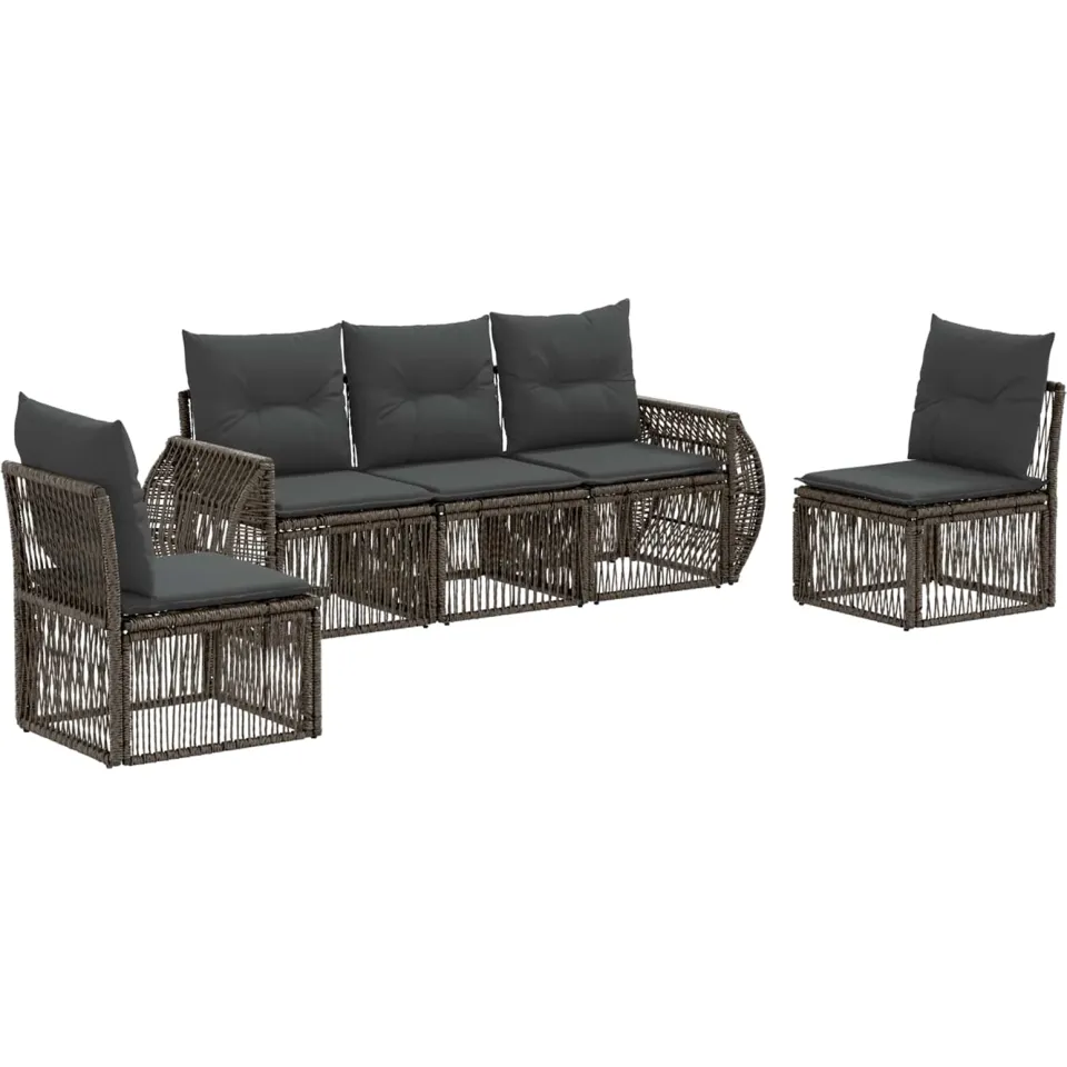 vidaXL Tuinbankenset 5 st 5-zits Grijs en Donkergrijs poly rattan, foto 3