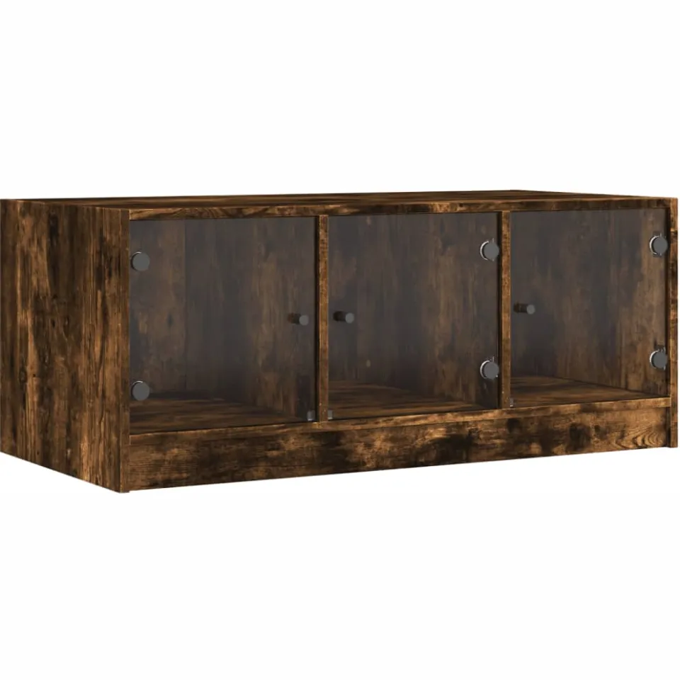vidaXL Salontafel met glazen deuren 102x50x42 cm gerookt eikenkleurig Bruin