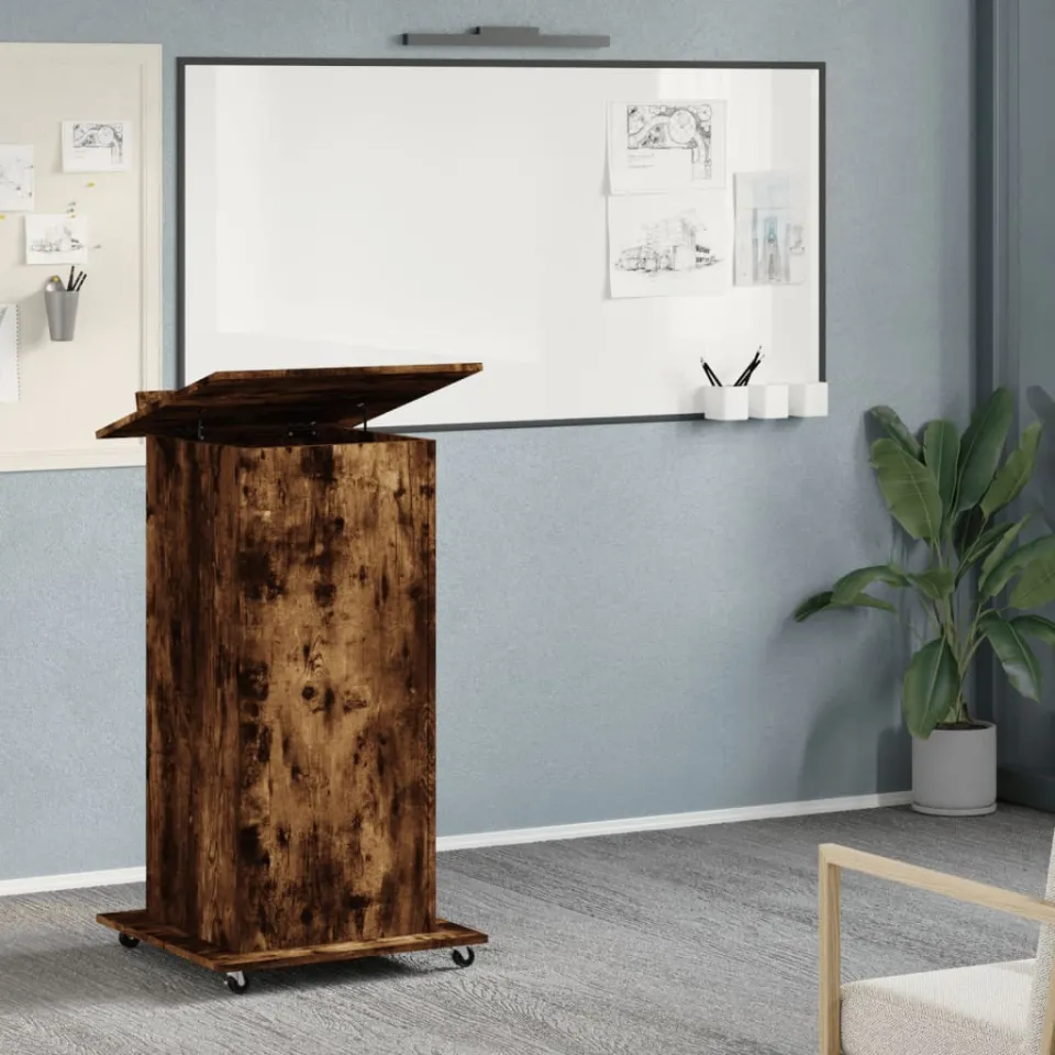 vidaXL Lessenaar met wielen en lade 55x55x107 cm hout gerookt eiken, foto 3