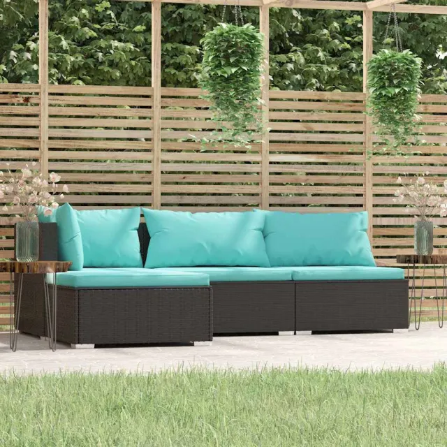 vidaXL 4-delige Loungeset met kussens poly rattan bruin, foto 2