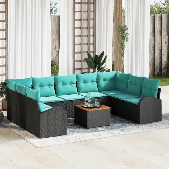 vidaXL Tuinbankenset 10 st Zwart en Turquoise poly rattan, foto 2