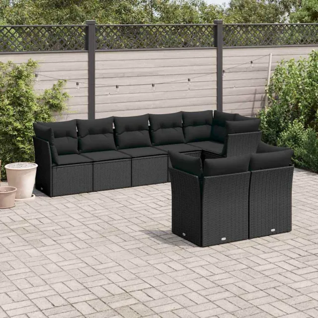 vidaXL 8-delige Loungeset met kussens poly rattan zwart, foto 2