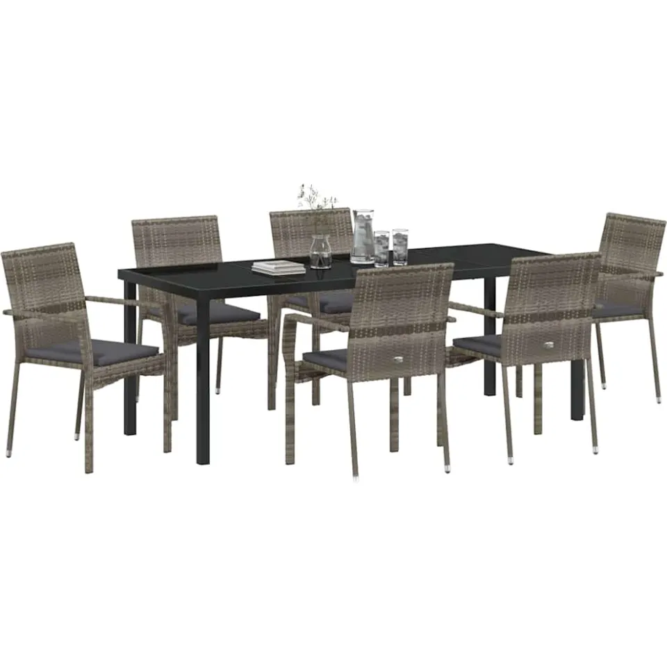 vidaXL Tuin eettafelset 7 st Grijs poly rattan