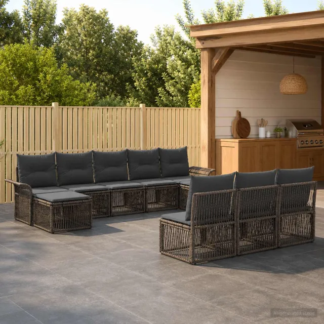 vidaXL Tuinbankenset 10 st 10-zits Grijs poly rattan