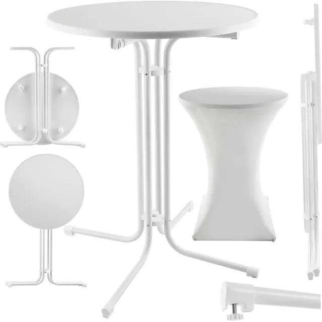 Tectake Statafel - Inklapbaar - Ø80 x 110 cm - Bistrotafel - Met Statafelrok - Statafelhoes - Sta Tafel met Hoes - Bartafel - Partytafel - Staantafel met Rok - Wit