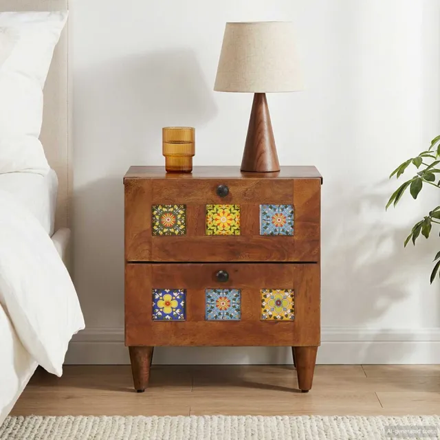 vidaXL Nachtkastje Bruin 40 x 33 x 46 cm Massief Mango Hout, foto 2