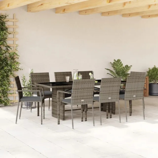 vidaXL 9-delige Tuinset met kussens poly rattan grijs, foto 2