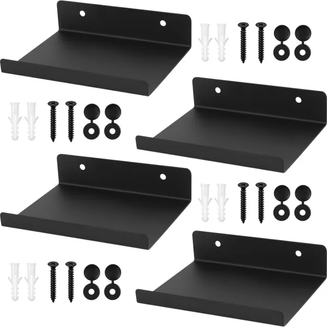 Famanu Set van 4 zwarte wandplanken - zwevende wandplank - fotolijst - badkamerplank - boekenkast voor woonkamer - studeerkamer - keuken