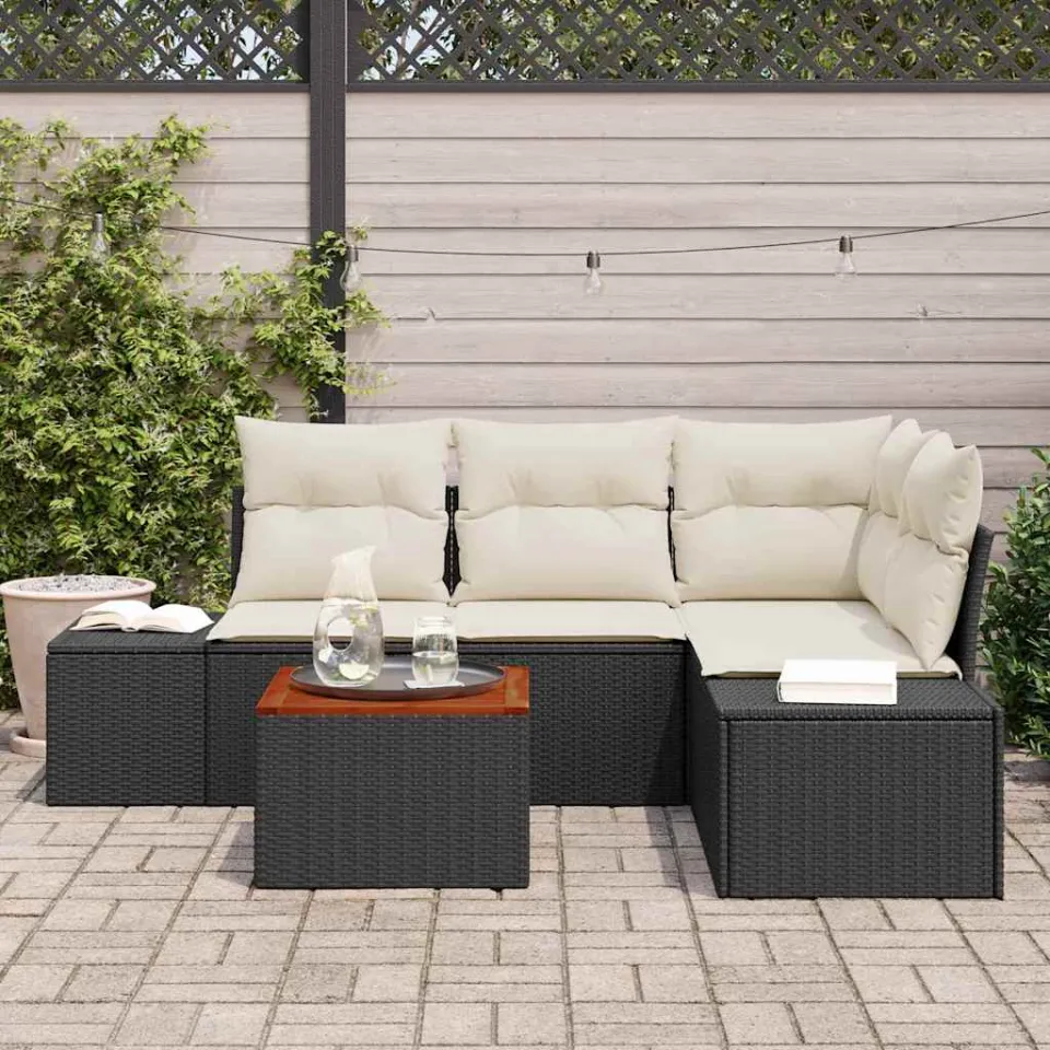 vidaXL Tuinbankenset 5 st Zwart poly rattan, foto 3