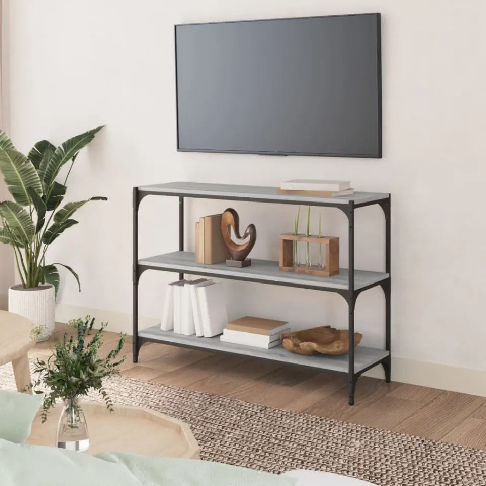 vidaXL Boekenkast 100x33x70,5 cm hout en staal grijs sonoma eikenkleur, foto 3