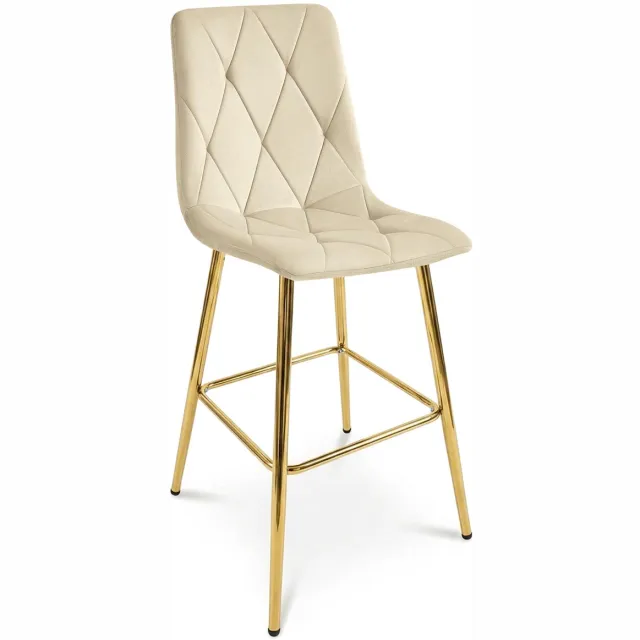 LEOBERT Barkruk LIBRA - Lichtbeige fluweel - Gouden metalen poten - Modern design Beige/Goud