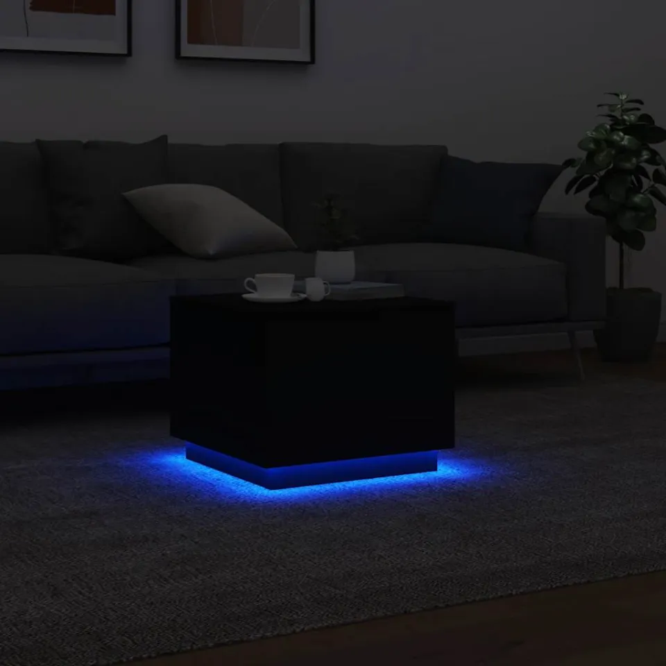 vidaXL Salontafel met LED-verlichting 50x50x40 cm zwart, foto 4