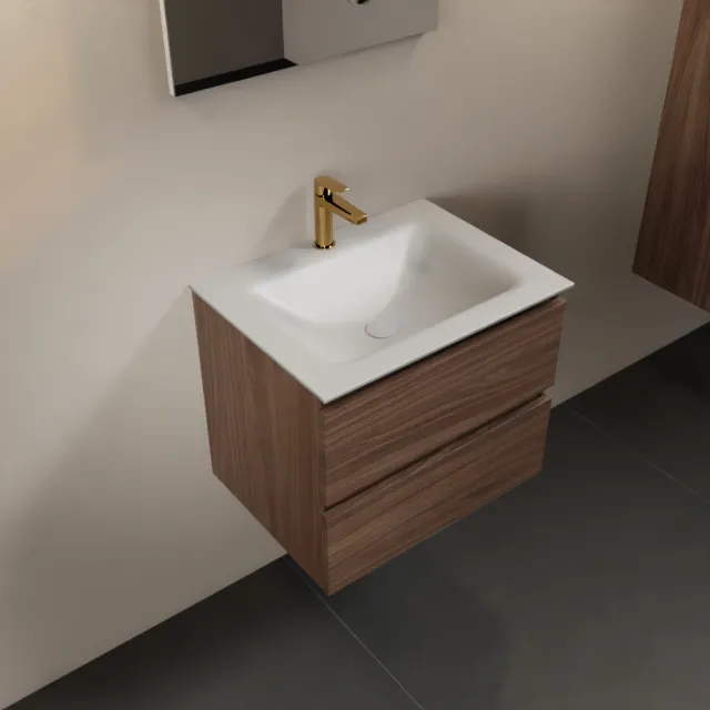 Mondiaz AIVY 60cm badmeubel Mocha, wastafel Talc solid surface midden 1 kraangat met spiegel (AI-351111TALC-SI - AI-M60MOMI - AI-S60X70)
