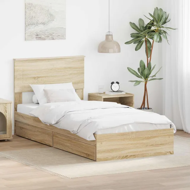 vidaXL Opslag bed met lade Sonoma Eiken 90 x 190 cm Bewerkt hout Bruin