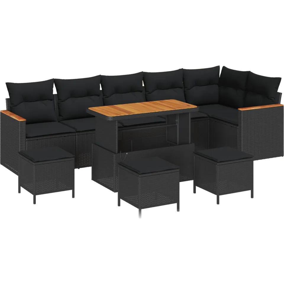 vidaXL Tuinbankenset 10 st Zwart poly rattan