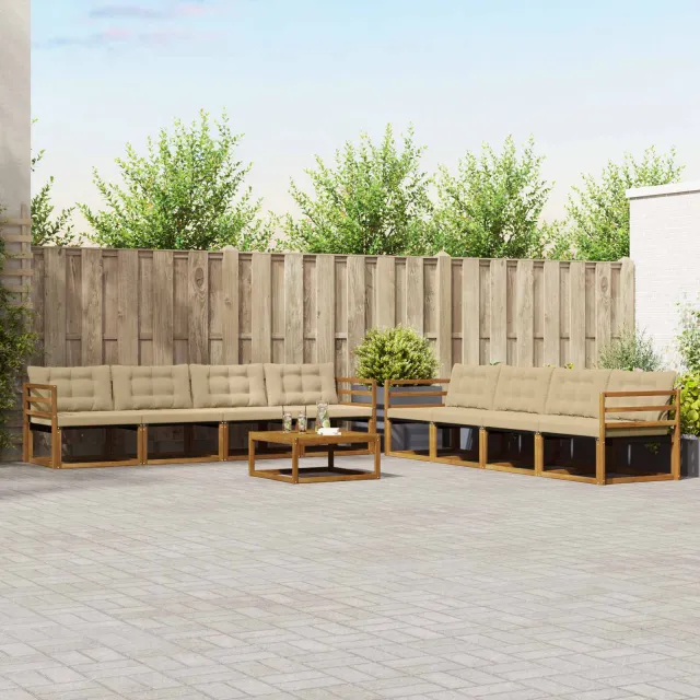 vidaXL Buiten bankenset 9 st 8-zits Natuurlijk en Beige