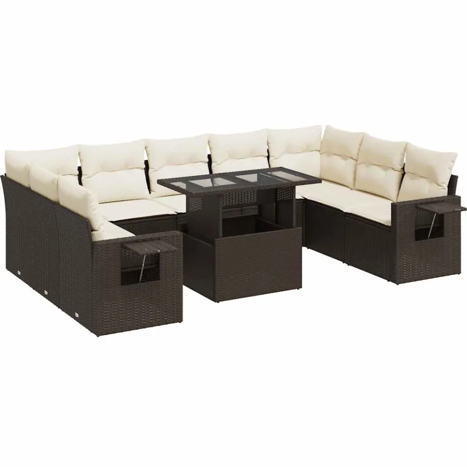 vidaXL 10-delige Loungeset met kussens poly rattan bruin