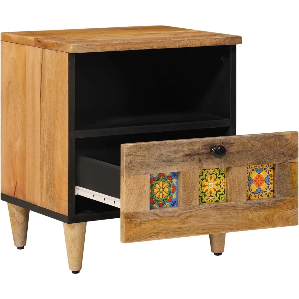vidaXL Nachtkastje met lade Naturel 40 x 33 x 46 cm Massief Mango Hout, foto 2