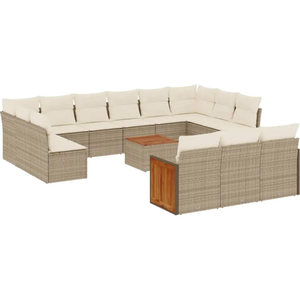 vidaXL 14-delige Loungeset met kussens poly rattan beige, foto 3