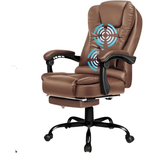 Thuys Bureaustoel Voor Manager – PU Lederen Kantoorstoel Met 2 – Punts Massagefunctie – Bruin