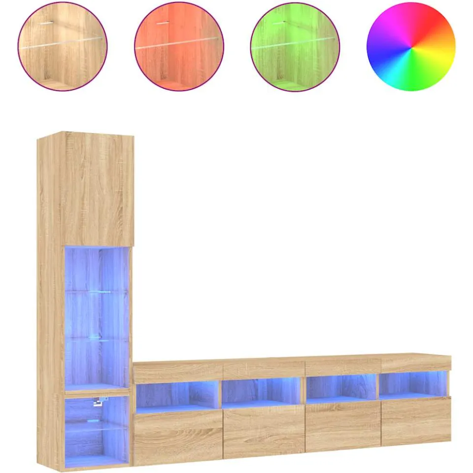 vidaXL 4-delige Tv-wandmeubelset met LED bewerkt hout sonoma eiken, foto 4