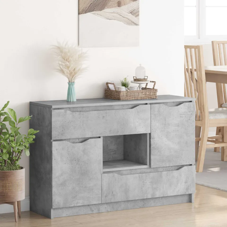vidaXL Dressoir Beton Grijs 100 x 30 x 65,6 Bewerkt hout, foto 4